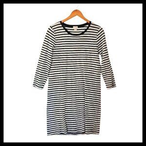 J Crew Factory Womens S T-Shirt Dress 3/4 Sleeve Striped Navy Blue White 100% Co